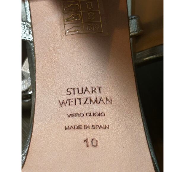 Stuart Weitzman Silver Ankle Strap Block Heel Women's Sandals New in Box - Picture 7 of 9